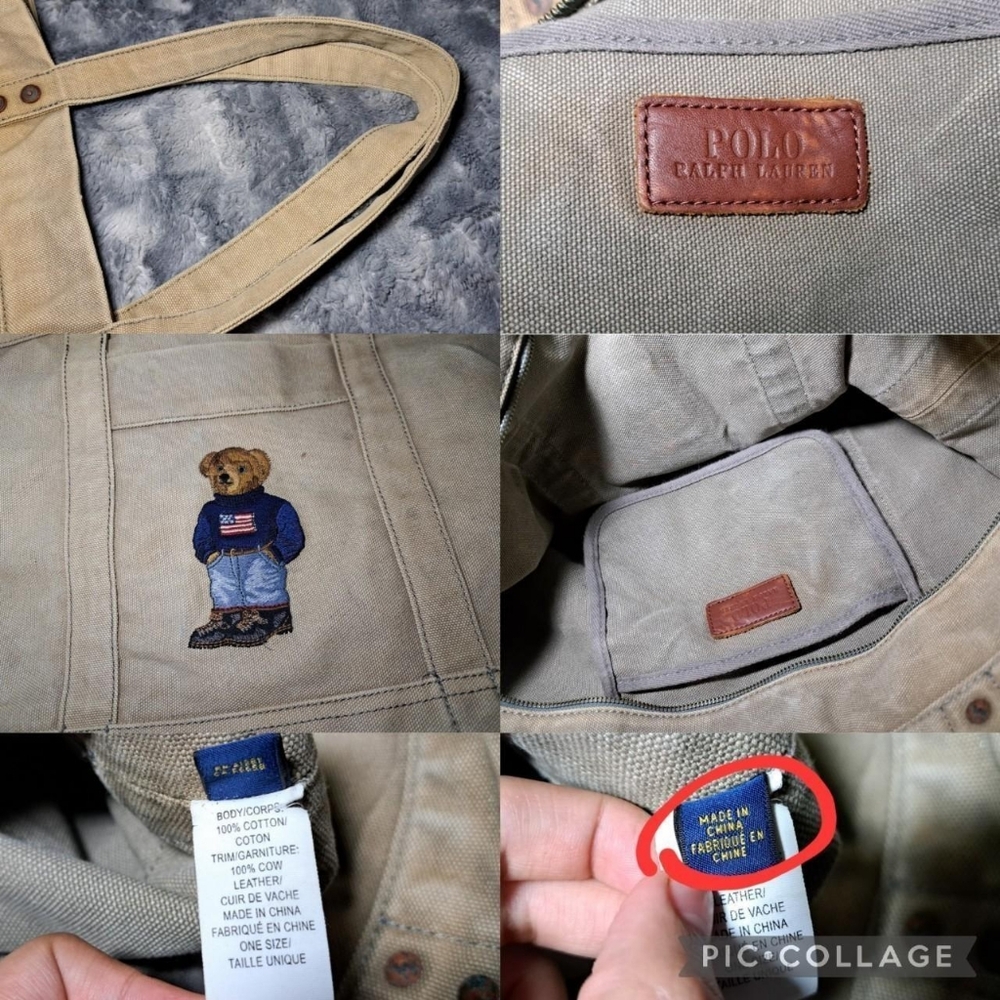 Vintage Polo Ralph Lauren Polo Bear Cotton Canvas Tote Bag Embroidered - Picture 4 of 8